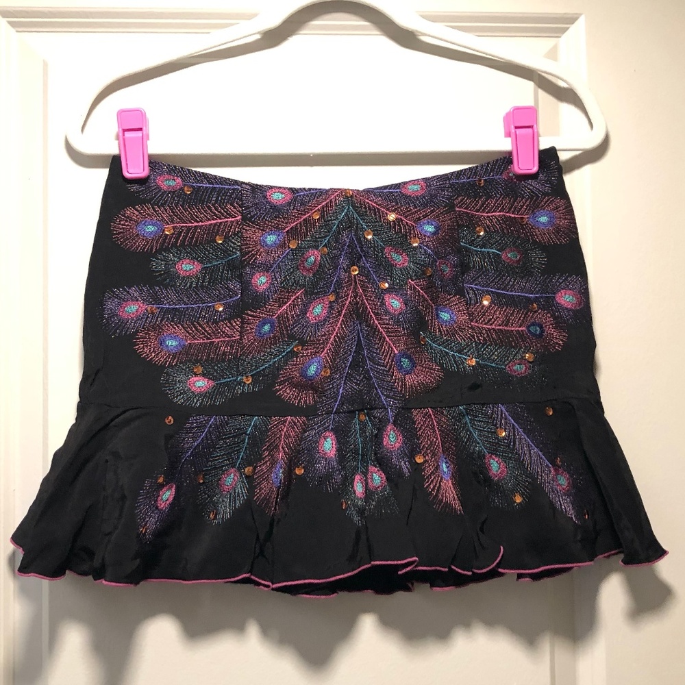 Free People Black Feather Embroidered Skirt